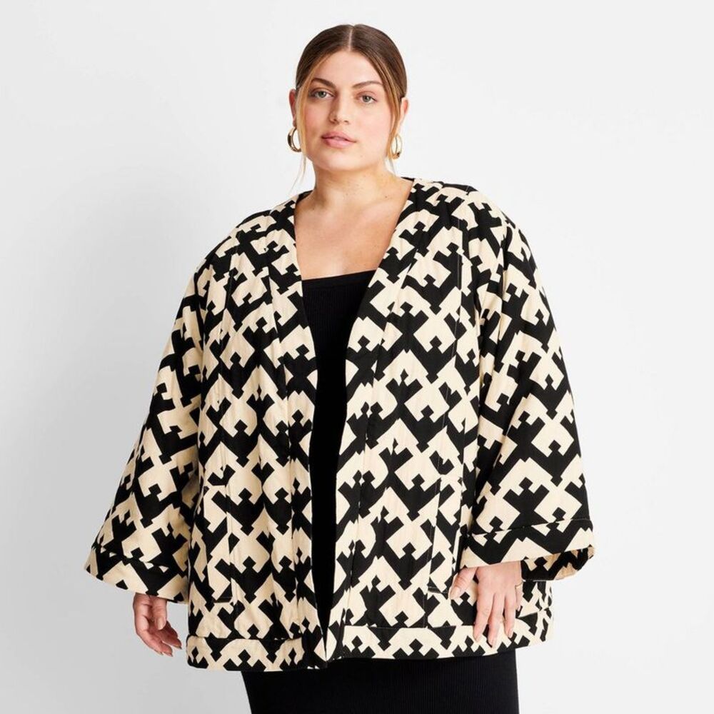 Women's Geo Print Oversized Quilted Jacket - Future Collective with Jenny K
